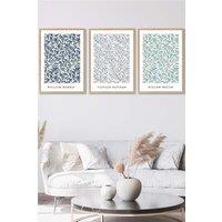 ARTZE Set of 3 Oak Framed Blue Green Grey William Morris Vintage Willow Floral Wall Art in Mid Blue | Size: W33 cm x H45 cm x D20mm
