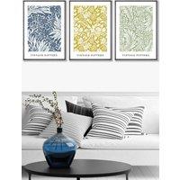 ARTZE Set of 3 Dark Grey Framed Blue Yellow Green William Morris Vintage Floral Wall Art | Size: W33 cm x H45 cm x D20mm