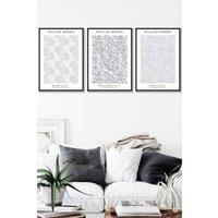 ARTZE Set of 3 Black Framed Light Grey William Morris Vintage Floral Wall Art | Size: W53 cm x H73 cm x D20mm