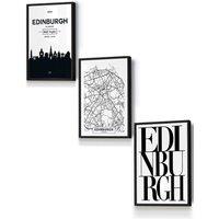 ARTZE EDINBURGH Skyline Street Map City Prints Framed Wall Art - Small in Black | Size: W33 cm x H45 cm x D20mm