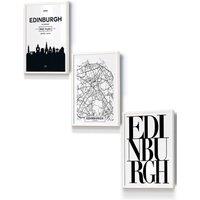 ARTZE EDINBURGH Skyline Street Map City Prints Framed Wall Art - Small in White | Size: W33 cm x H45 cm x D20mm