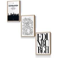 ARTZE EDINBURGH Skyline Street Map City Prints Framed Wall Art - Small in Light Oak | Size: W33 cm x H45 cm x D20mm