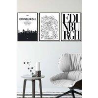 ARTZE EDINBURGH Skyline Street Map City Prints Framed Wall Art - Medium in Black | Size: W45 cm x H62 cm x D20mm