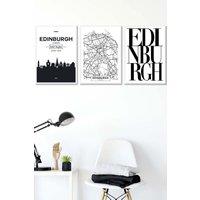 ARTZE EDINBURGH Skyline Street Map City Prints Framed Wall Art - Medium in White | Size: W45 cm x H62 cm x D20mm