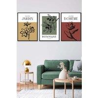 ARTZE Set of 3 Black Framed Minimalist Sketch Leaves Flowers Yellow Red Green Wall Art | Size: W33 cm x H45 cm x D20mm