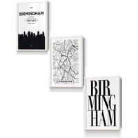 ARTZE BIRMINGHAM Skyline Street Map City Prints Framed Wall Art - Small in White | Size: W33 cm x H45 cm x D20mm