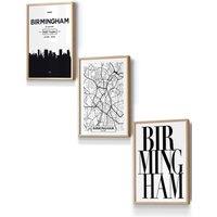 ARTZE BIRMINGHAM Skyline Street Map City Prints Framed Wall Art - Small in Light Oak | Size: W33 cm x H45 cm x D20mm