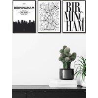 ARTZE BIRMINGHAM Skyline Street Map City Prints Framed Wall Art - Medium in Black | Size: W45 cm x H62 cm x D20mm