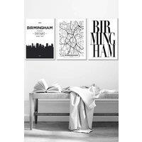 ARTZE BIRMINGHAM Skyline Street Map City Prints Framed Wall Art - Medium in White | Size: W45 cm x H62 cm x D20mm
