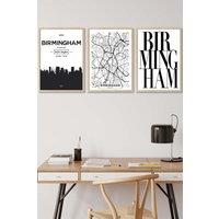 ARTZE BIRMINGHAM Skyline Street Map City Prints Framed Wall Art - Medium in Light Oak | Size: W45 cm x H62 cm x D20mm