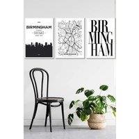 ARTZE BIRMINGHAM Skyline Street Map City Prints Framed Wall Art - Large in White | Size: W53 cm x H73 cm x D20mm