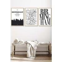 ARTZE BIRMINGHAM Skyline Street Map City Prints Framed Wall Art - Large in Light Oak | Size: W53 cm x H73 cm x D20mm