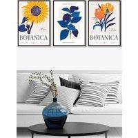 ARTZE Set of 3 Black Framed Flower Market Sunflower Yellow Blue Wall Art in Bright Yellow | Size: W45 cm x H62 cm x D20mm