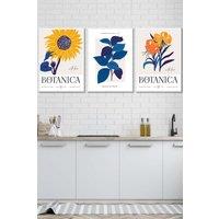 ARTZE Set of 3 White Framed Flower Market Sunflower Yellow Blue Wall Art in Bright Yellow | Size: W53 cm x H73 cm x D20mm
