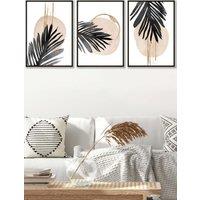 ARTZE Set of 3 Black Framed Abstract Watercolour Black Palm Leaves Wall Art | Size: W53 cm x H73 cm x D20mm