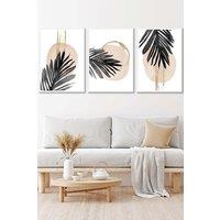 ARTZE Set of 3 White Framed Abstract Watercolour Black Palm Leaves Wall Art | Size: W45 cm x H62 cm x D20mm