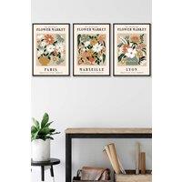 ARTZE Flower Market Paris Exhibition in Neutral Colours Framed Wall Art - Medium in Black | Size: W45 cm x H62 cm x D20mm