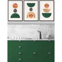 ARTZE Set of 3 Black Framed Mid Century Graphical Shapes in Green Orange Yellow Wall Art | Size: W45 cm x H62 cm x D20mm