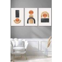 ARTZE Set of 3 White Framed Mid Century Graphical Shapes in Black & Yellow Wall Art | Size: W33 cm x H45 cm x D20mm