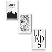 ARTZE LEEDS Skyline Street Map City Prints Framed Wall Art - Small in White | Size: W33 cm x H45 cm x D20mm