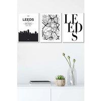 ARTZE LEEDS Skyline Street Map City Prints Framed Wall Art - Medium in White | Size: W45 cm x H62 cm x D20mm