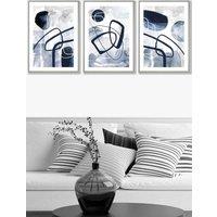 ARTZE Set of 3 Light Grey Framed Abstract Navy Blue Watercolour Shapes Wall Art | Size: W33 cm x H45 cm x D20mm