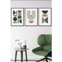ARTZE Mid Century Geometric in Green & Gold Framed Wall Art - Medium in Black | Size: W45 cm x H62 cm x D20mm