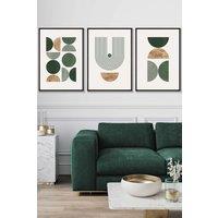 ARTZE Mid Century Geometric in Green & Gold Framed Wall Art - Large in Black | Size: W53 cm x H73 cm x D20mm
