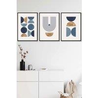 ARTZE Mid Century Geometric in Blue & Gold Framed Wall Art - Medium in Black | Size: W45 cm x H62 cm x D20mm