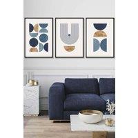 ARTZE Mid Century Geometric in Blue & Gold Framed Wall Art - Large in Black | Size: W53 cm x H73 cm x D20mm