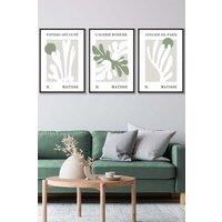 ARTZE Set of 3 Black Framed Matisse Floral Cut Out Style in Green & Beige Wall Art in Light Green | Size: W33 cm x H45 cm x D20mm