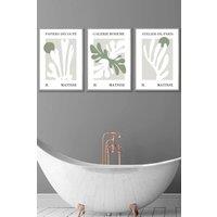 ARTZE Set of 3 Light Grey Framed Matisse Floral Cut Out Style in Green & Beige Wall Art in Light Green | Size: W33 cm x H45 cm x D20mm