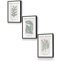 ARTZE Matisse Floral & Nude in Green & Beige Framed Wall Art - Small in Black | Size: W33 cm x H45 cm x D20mm