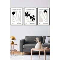 ARTZE Set of 3 Black Framed Matisse Floral Cut Out Style in Black & Beige Wall Art | Size: W45 cm x H62 cm x D20mm