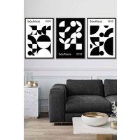 ARTZE Set of 3 Black Framed Mid Century Bauhaus Black & White Wall Art | Size: W45 cm x H62 cm x D20mm