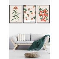 ARTZE Set of 3 Black Framed Vintage Graphical Orange Flower Market Wall Art | Size: W45 cm x H62 cm x D20mm