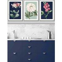 ARTZE Set of 3 Light Grey Framed Vintage Flowers Honeysuckle Blue & Green Wall Art in Navy | Size: W33 cm x H45 cm x D20mm