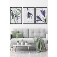 ARTZE Set of 3 Black Framed Graphical Line Art Spring Tulips Wall Art in Pink | Size: W45 cm x H62 cm x D20mm