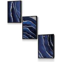 ARTZE Abstract Navy Blue Silver Strokes Framed Wall Art - Small in Black | Size: W33 cm x H45 cm x D20mm