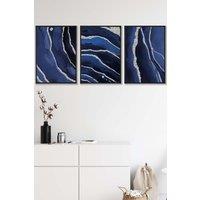 ARTZE Abstract Navy Blue Silver Strokes Framed Wall Art - Medium in Black | Size: W45 cm x H62 cm x D20mm
