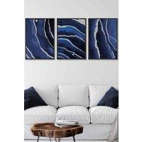 ARTZE Abstract Navy Blue Silver Strokes Framed Wall Art - Large in Black | Size: W53 cm x H73 cm x D20mm