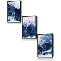 ARTZE Abstract Navy Blue Mountains Framed Wall Art - Small in Black | Size: W33 cm x H45 cm x D20mm