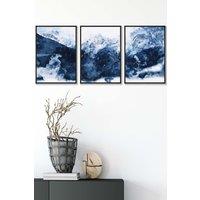 ARTZE Abstract Navy Blue Mountains Framed Wall Art - Medium in Black | Size: W45 cm x H62 cm x D20mm