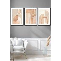 ARTZE Set of 3 Black Framed Mid Century Terracotta & Beige Arches Wall Art | Size: W33 cm x H45 cm x D20mm