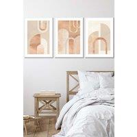 ARTZE Set of 3 White Framed Mid Century Terracotta & Beige Arches Wall Art | Size: W33 cm x H45 cm x D20mm