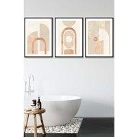 ARTZE Set of 3 Black Framed Mid Century Beige & Terracotta Arches Wall Art | Size: W33 cm x H45 cm x D20mm