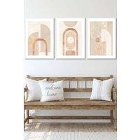 ARTZE Set of 3 White Framed Mid Century Beige & Terracotta Arches Wall Art | Size: W53 cm x H73 cm x D20mm