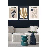 ARTZE Set of 3 White Framed Matisse Style Floral Cut Out Navy & Yellow Wall Art | Size: W33 cm x H45 cm x D20mm
