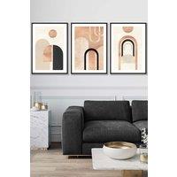ARTZE Set of 3 Black Framed Mid Century Terracotta & Black Arches Wall Art | Size: W53 cm x H73 cm x D20mm