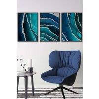 ARTZE Abstract Teal Blue Silver Strokes Framed Wall Art - Medium in Black | Size: W45 cm x H62 cm x D20mm